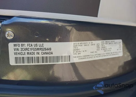 2021 Chrysler Pacifica Touring from USA, damaged, VIN 2C4RC1FG5MR526449